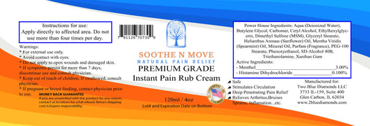 4oz Premium Grade Instant Pain Rub Cream (w/ MSM, Menthol & Histamine Dihydrochloride)