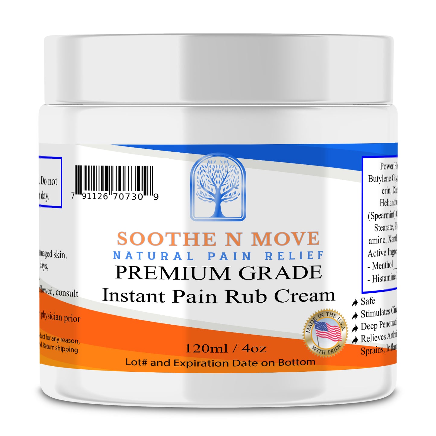4oz Premium Grade Instant Pain Rub Cream (w/ MSM, Menthol & Histamine Dihydrochloride)